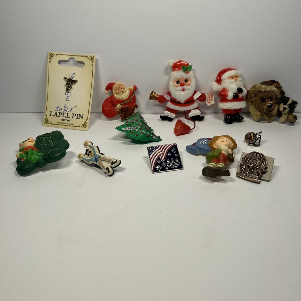 Lot 12 Vintage Lapel Pins Santa Tree More Hong Kong